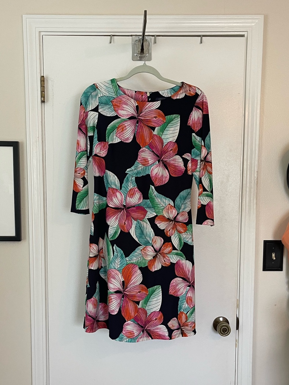 Tommy Hilfiger Black Shift Dress with Pink & Green Floral Print
